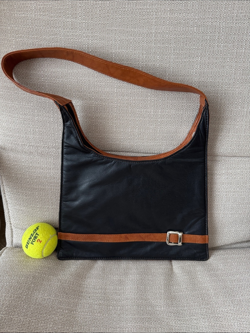 Classic Black and Tan Shoulder Bag - Leather Look